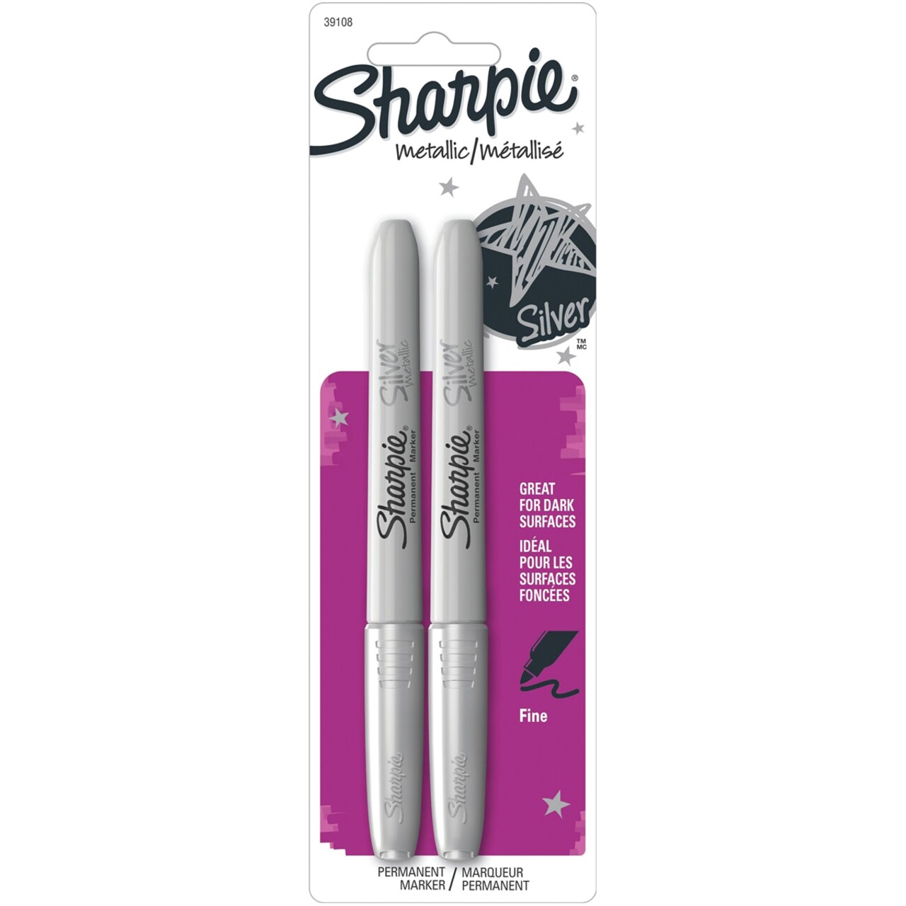 Sharpie Metallic Fine Point Permanent Markers 2/Pkg-Silver